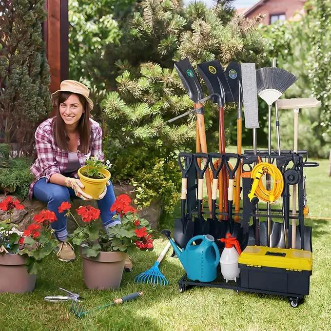 Garden Tool Organizer - Heavy Duty Garage Storage and Organization with Wheels - Large Garden Tool Storage Holder for Lawn Yard Patio Shed,Garage Shovel Rack by GreenHaven Gardens