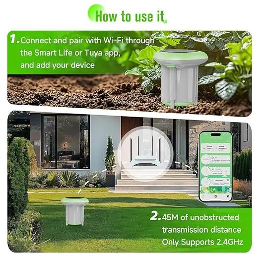 Smart 3-in-1 Soil Moisture/Temperature/Fertility Meter for Outdoor Plant, Soil Test Kit for Garden/Farming/Lawn, GreenVation Digital Soil Sensor with Tuya/Smart Life APP Push Notification by GreenHaven Gardens