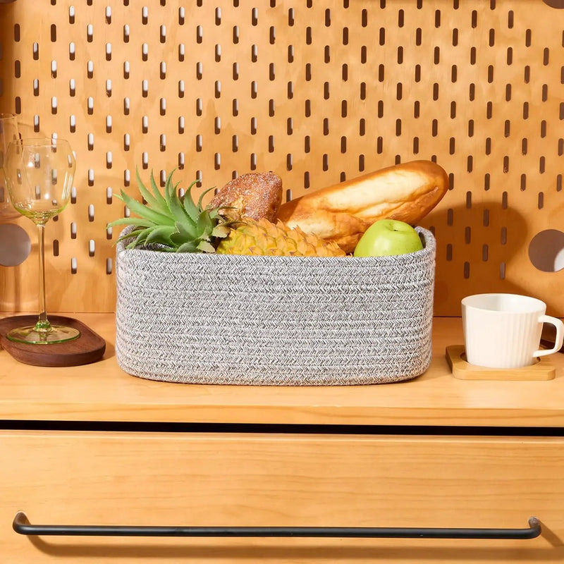 Small Storage Baskets for Organizing | Closet Organizer Bins | Shelf Toy Basket | Woven Rope Baskets | Cube Decorative Box | Shallow Basket | 13x8.5x5.1” | 3 Packs Mixed Grey by GreenHaven Gardens