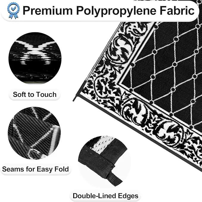 OutdoorLines Indoor Outdoor Rugs for Patio 4x6 ft - Reversible Outside Carpet, Stain & UV Resistant Portable RV Mats, Plastic Straw Rug for Camping, Pool Deck, Porch Rhombus Black & White by GreenHaven Gardens