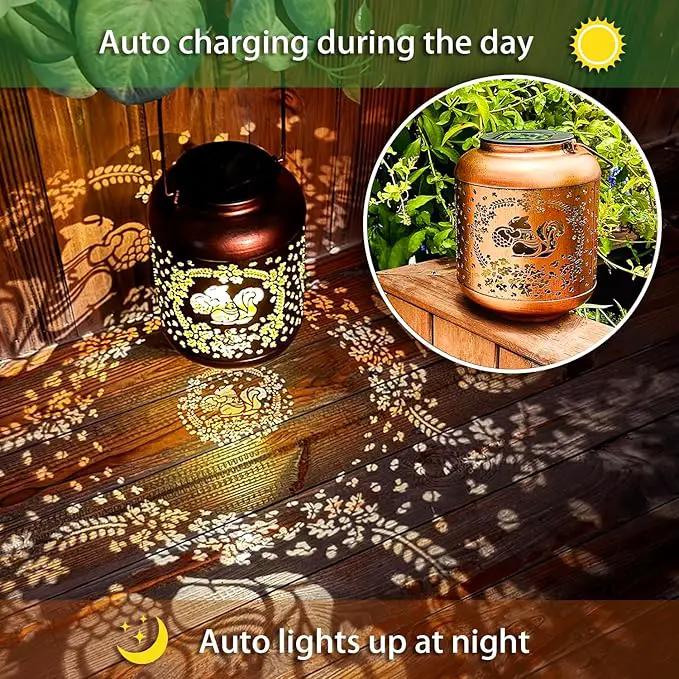 Squirrel Solar Lanterns Outdoor Waterproof Hanging Solar Lights Squirrel Gifts for Women Men Metal Decorative LED Lanterns for Yard, Patio, Lawn, Tabletop, Pathway, Landscape, Garden Decor by GreenHaven Gardens