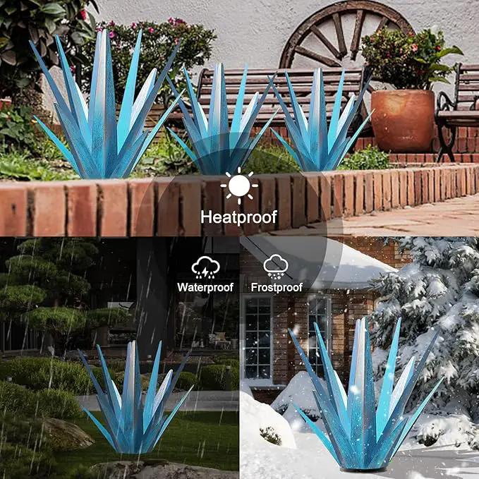 Enlarge Metal Plants Tequila Rustic Sculpture, Outdoor Patio Yard, Home Decor Hand Painted Agave Garden Statue, Outdoor Lawn Ornaments Yard Stakes for Mom Gift (1 Big Blue) by GreenHaven Gardens