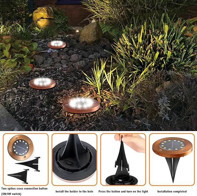 Solar Ground Lights Outdoor Waterproof Flat Garden Solar Disk Lights Floor 12 LED 8 Pack for Garden Patio Pathway Landscape Driveway Yard Path Decor by GreenHaven Gardens