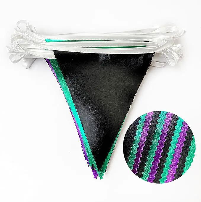 Black Purple Green Party Decorations Metallic Fabric Triangle Pennant Banner Flag Bunting for Boys Men Birthday Graduations Wedding Bachelorette Retirement Video Game Level Up Theme Party Supplies by GreenHaven Gardens