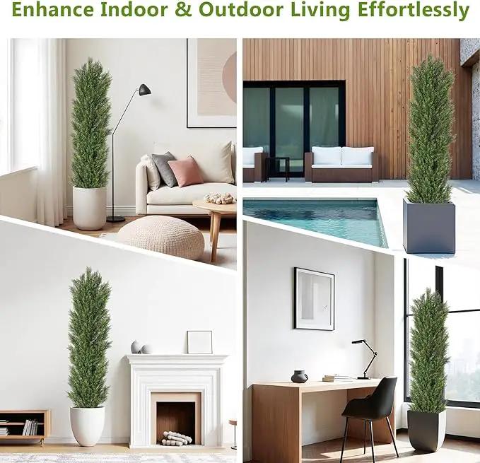 THE BLOOM TIMES 6ft Tall Topiary Trees Artificial Outdoor – UV Resistant Faux Cedar Pine Cypress Bushes and Shrubs, Fake Potted Plants for Front Porch Outside Planter Patio Decor, Set of 2 (6 Foot) by GreenHaven Gardens
