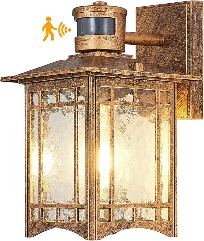 Brown Motion Sensor Outdoor Lights Wall Mount - Dusk to Dawn Exterior Light Fixture for Outside House Porch Patio Garage - Waterproof Lantern with Yard Front Motion Detector by GreenHaven Gardens