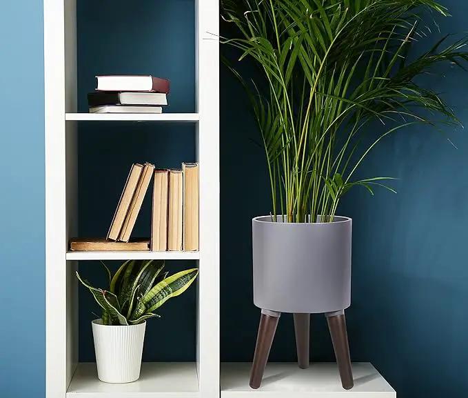 D'vine Dev 8 Inch Planter Pot with Stand, Mid-Century Tall Plant Pot with Legs for Indoor Plants, Small, Grey, 88-O-A-3 by GreenHaven Gardens
