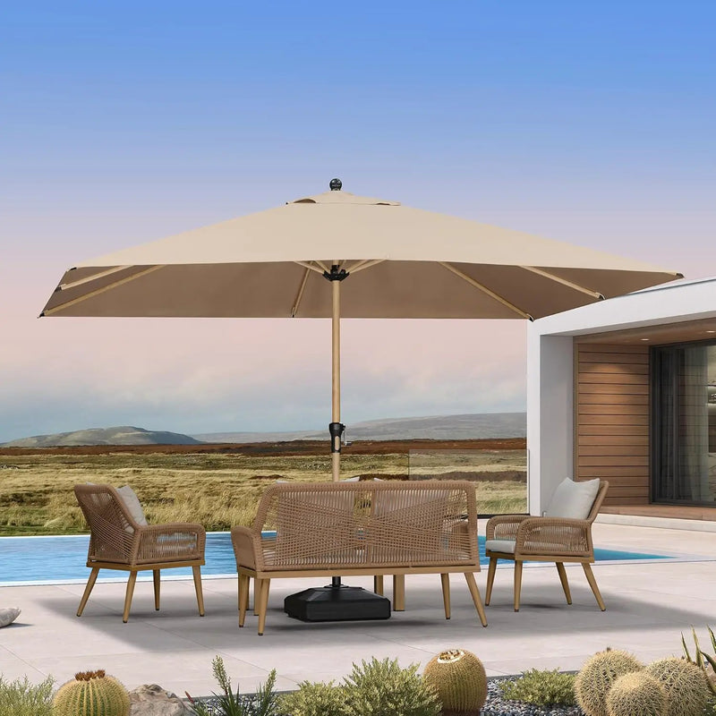 PURPLE LEAF 9' x 11.5' Patio Umbrella with Base Outdoor Umbrella Market Umbrella with Crank & 8 Ribs Aluminum Rectangular Table Umbrella Outdoor Patio for Backyard, Taupe by GreenHaven Gardens