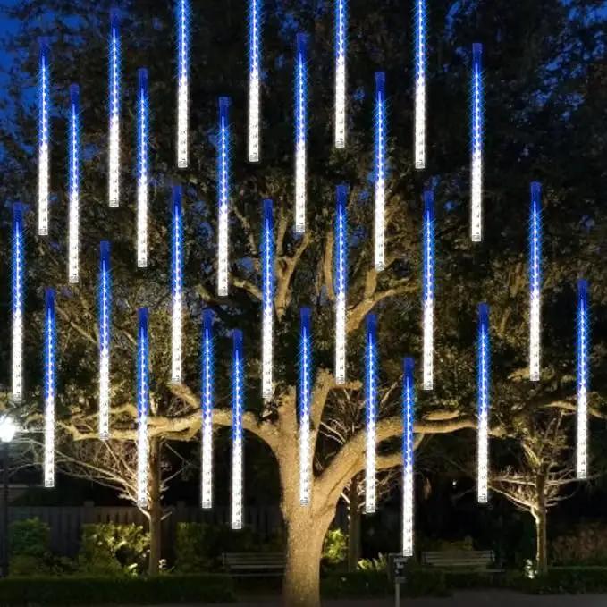 Dazzle Bright 288 LED Christmas Light, 11.8 Inch Meteor Shower Rain Lights with 8 Tubes，Waterproof Plug in Falling Rain Lights Christmas Decorations for Xmas Bushes Tree Yard Party, Blue and White by GreenHaven Gardens