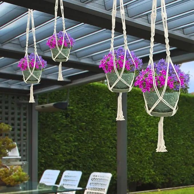 Sorbus Macrame Plant Hanger [4 Pack] Indoor Outdoor Hanging Plant Pots Cotton Rope, Elegant for Home, Patio, Garden White by GreenHaven Gardens
