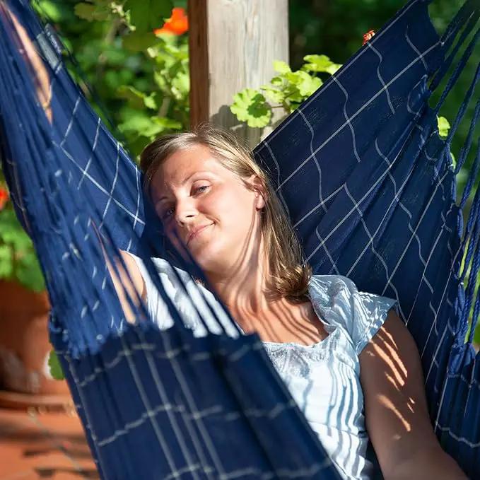 LA SIESTA® - XL King Domingo Hammock Swing Chair & CasaMount - Weather & Tear Resistant Hanging Chair - Outdoor Indoor Hammock Chair w/Suspension Kit for Walls Ceilings Square Beams - Marine by GreenHaven Gardens