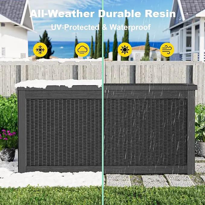 268 Gallon Outdoor Deck Box,Storage Lockable Waterproof Patio Furniture,Garden Tools,Cushions,Pool Accessories Outside Storage Resin Box(Black) by GreenHaven Gardens