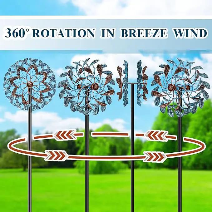360° Wind Spinners Outdoor, Wind Sculptures Windmill with Metal Stake, Kinetic Large Metal Yard Art Decor Spinners Pinwheels for Garden Outside Patio Lawn, 63.2 * 13.2" by GreenHaven Gardens