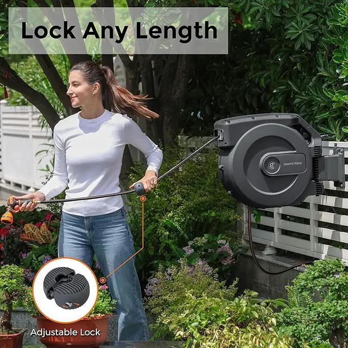 Giraffe Tools AW505/8 Retractable Garden Hose Reel 5/8" x 115+5 ft, Heavy Duty Wall Mounted Water Hose Reel Automatic Rewind, 180 Deg Swivel Bracket, Slow Retraction, 115ft, Dark Grey by GreenHaven Gardens