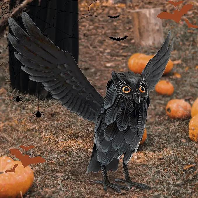 Natelf Solar Owl Decoy Sculptures & Statues Halloween Decoration, Standing Metal Bird Deterrent to Scare Birds Squirrels Away for Outdoor Garden Yard Patio, Black by GreenHaven Gardens