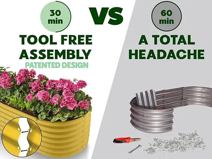 9-in-1 Galvanized Steel Raised Garden Bed // 8×2×1.5 ft Modular Planter for Gardening, Vegetables, Flowers // 18" Tall Metal Raised Garden Beds Outdoor (Yellow) // Patented Design Planter Box by GreenHaven Gardens