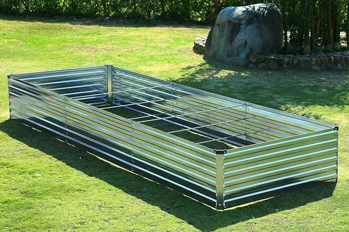 2 Pack 12x4x1FT Galvanized Raised Garden Beds Kit Outdoor Metal Gardening Planter Box for Vegetable Elevated Flower Herbs,Silver by GreenHaven Gardens
