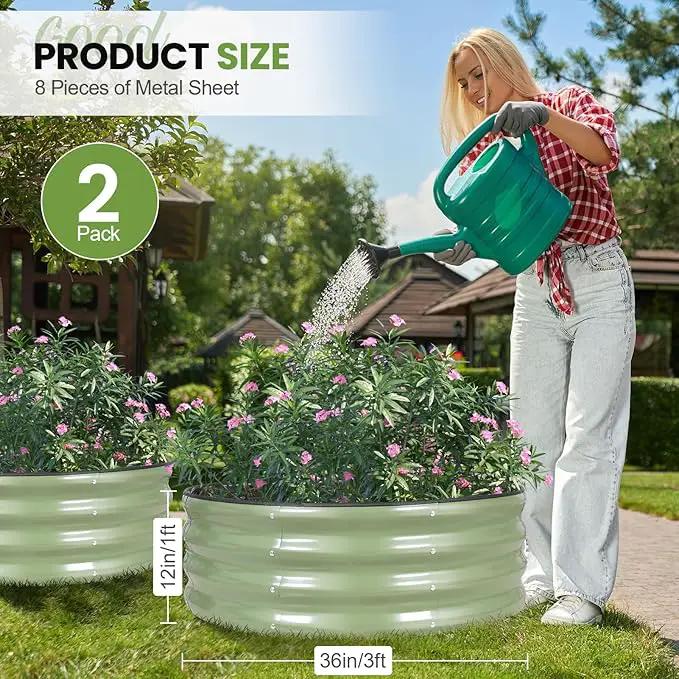 G GOOD GAIN Round Raised Garden Bed - 2Pcs 3x3x1ft Galvanized Steel Planter Boxes Outdoor with Rubber Edge Trim | Metal Raised Beds for Gardening Vegetables Flowers Fruits Herbs (Olive Green) by GreenHaven Gardens