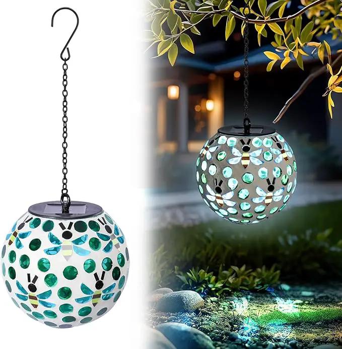 VCUTEKA Solar Chandelier Outdoor, Hanging Mosaic SolarLights with Hook Up, Solar Garden Lantern Decor for Yard, Deck and Patio, Green by GreenHaven Gardens
