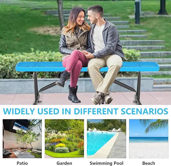 48" L Outdoor Steel Flat Bench, Heavy Duty Metal Park Bench for Outside, Expanded Metal, Commercial Benches Mesh Bench for Shopping Mall, Store, Lawn, Park, Patio, Deck, Garden (Blue, 6FT) by GreenHaven Gardens