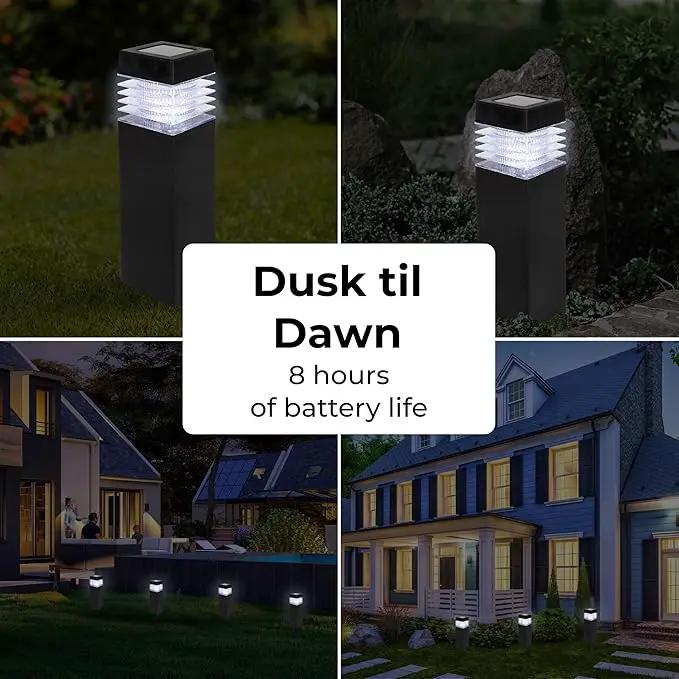 TECHKO Solar Small Bollard Rectangular Pathway Lights – 4-Pack, Dusk-to-Dawn, Weather-Resistant Outdoor LED Lighting by GreenHaven Gardens