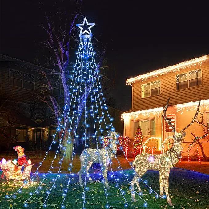 Christmas Decorations Star String Lights, 320 LED Waterfall Tree Lights with 13" Topper Star 8 Lighting Modes Indoor Outdoor Decorative for New Year, Holiday, Wedding, Party by GreenHaven Gardens