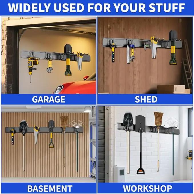 Garage Organization Tool Organizer Wall Mount, 48inch Heavy Duty Garden Tool organizer Storage System, Easy Install With 6 Adjustable Hooks, For Garage, Basement, Shed, Workshop(Black) by GreenHaven Gardens