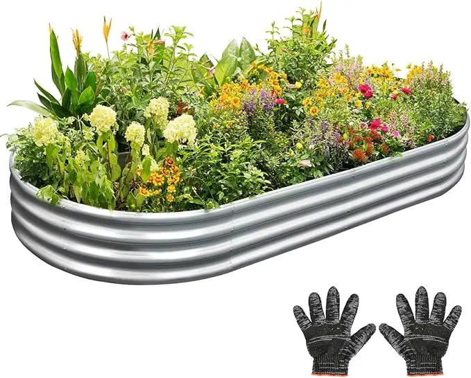 Garden 8x4x1ft Galvanized Raised Garden Bed Kit - Metal Planter Boxes for Vegetables/Herbs/Flowers, Heavy-Duty Steel Outdoor Garden Box with Reinforced Edges(8X4X1FT) by GreenHaven Gardens