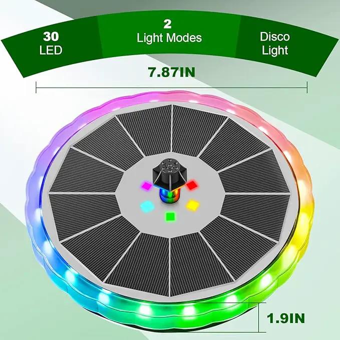 Solar Water Fountain with LED Lights Matte Panel, Built-in 4000 mAH Battery Large Bird Bath Fountains Solar Power with 4 Fixed Rods, Solar Fountain Pump for Pond, Outdoor,Garden,Pool-Multicolor by GreenHaven Gardens