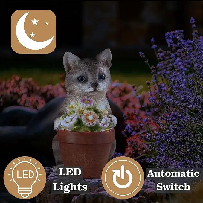 Muldale Cat Solar Light - Cat Garden Statue Outdoor - Solar Powered Cat Garden Decor for Outside - Hand Painted Floral Plant Pot Light Up Cat by GreenHaven Gardens