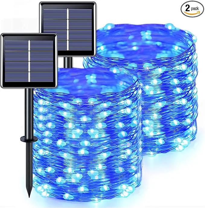 JMEXSUSS 2 Pack Blue Solar Fairy Lights Outdoor Waterproof, 200 LED 66FT Solar String Lights for Outside, 8 Modes Copper Wire Solar Christmas Lights for Garden Tree Patio Christmas Decoration by GreenHaven Gardens