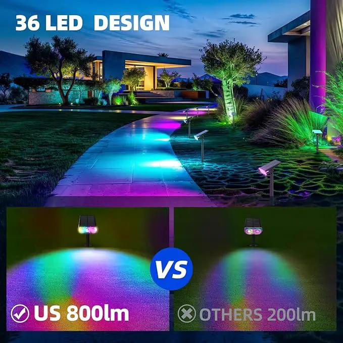 Barrina 36 LEDs Landscape Solar Spotlights, WRGB Solar Powered Dusk-to-Dawn Outdoor Garden Lights, 360° Horizontal Adjustable Spotlights for Garden Yard Patio Driveway Porch, 4 Packs by GreenHaven Gardens