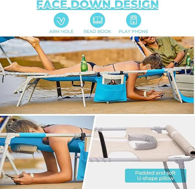 #WEJOY 4 in 1 Tanning Chair with Face Hole & Canopy & Side Table, 5 Positions Adjustable Folding Waterproof Facedown Chaise Lounge with Pillow Quick Dry for Beach Pool Outdoor Camping Patio (Khaki) by GreenHaven Gardens