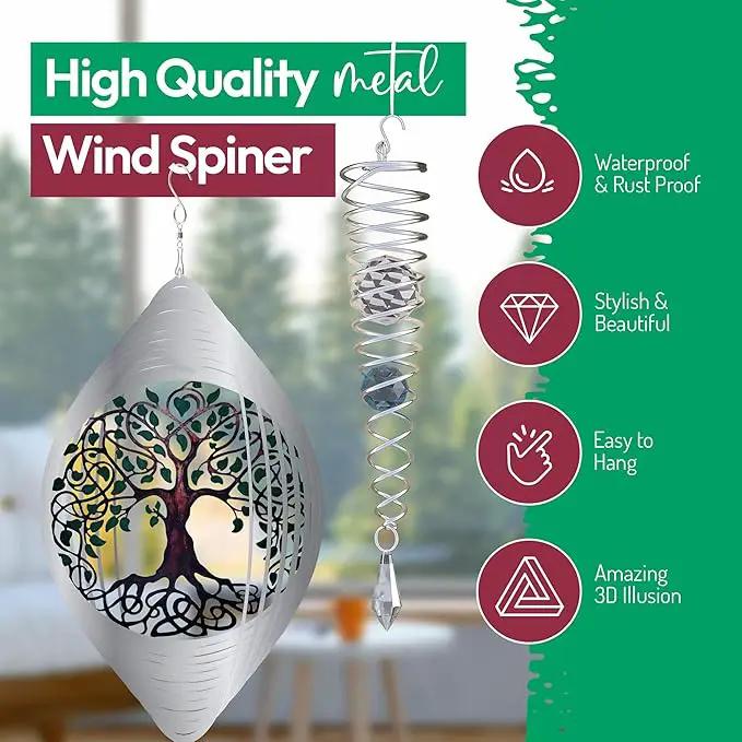 ISEO Tree of Life Wind Spinner Outdoor and Gazing Ball Set, Metal Yard and Garden Decoration, Weather-Resistant Wind Spinners for Outdoor, 6.5" Cool Garden Décor, Perfect Wind Spinner Gift by GreenHaven Gardens