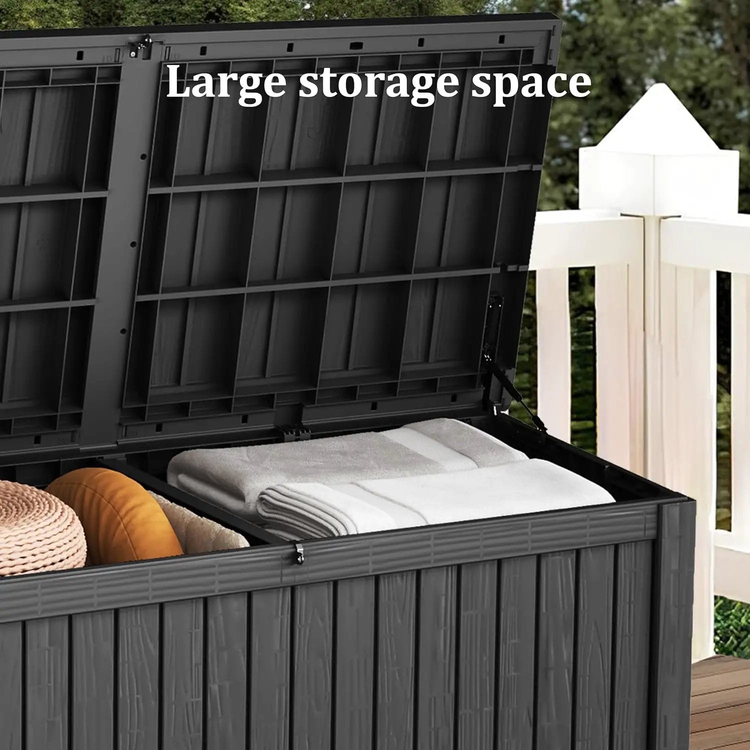 200 Gallon Black Resin Deck Box - Lockable, Waterproof & UV-Resistant Outdoor Storage for Patio Furniture, Garden Tools, Pool Floats - Heavy-Duty Utility Container for Decks by GreenHaven Gardens