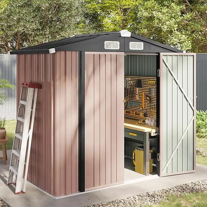 Aoxun 6.2x4 FT Shed Outdoor Storage Shed with Lockable Doors & Slooping Roof Metal Garden Tool Shed for Backyard, Patio, Poolside (Brown) by GreenHaven Gardens