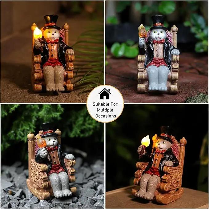 Solar Cat Garden Statues for Outside: Home Valentine Decor with Magic Wand Lights Cat Clearance Garden Sculpture for Yard Art Lawn Ornaments Porch Patio Balcony, Birthday Gifts for Mom Grandma Women by GreenHaven Gardens