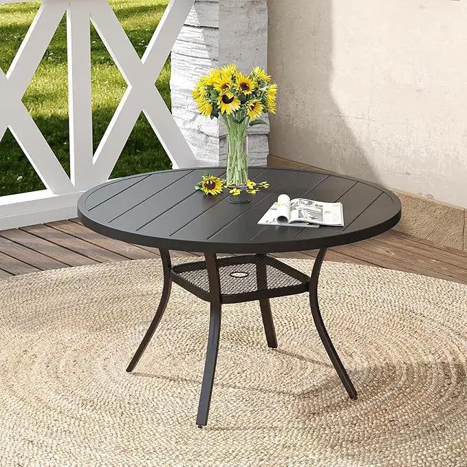 DIFY Outdoor Dining Table for 4, Round Patio Table with Umbrella Hole for Garden, Backyard and Porch (Black) by GreenHaven Gardens