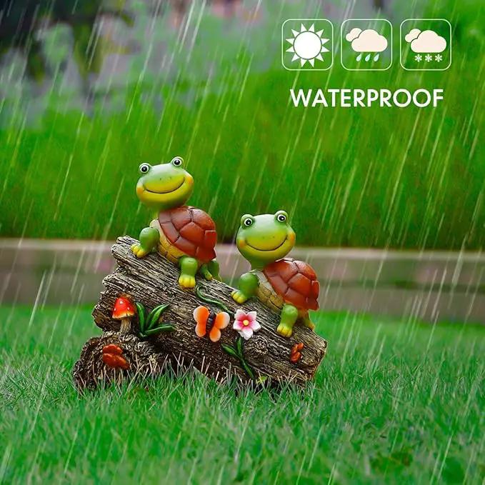 Garden Turtle Figurines Outdoor Decorations, Solar Powered Sweet Frog Face Turtles Resin Statue with 4 LED Lights, Garden Art Spring Fall Winter Christmas Decor for Patio Lawn Yard by GreenHaven Gardens