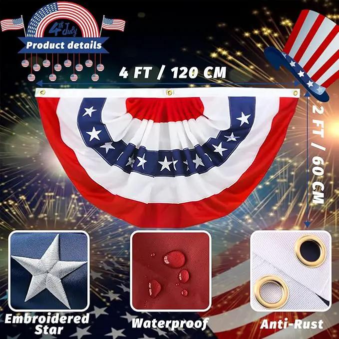 2x4 Ft American Pleated Fan Flag Bunting,Patriotic Bunting Embroidered Stars for Outside,Red White and Blue Decorations for 4th of July Independence Day Memorial Day 1pcs by GreenHaven Gardens