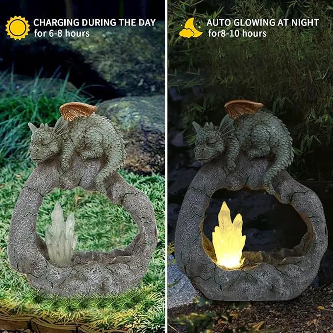 Solar Powered Dragon Statue ，Garden Decor with Crystal LED Lights Handmade Waterproof Resin Dinosaur Outdoor Patio Lawn Sculpture Perfect Christmas (Crystal Dragon) by GreenHaven Gardens