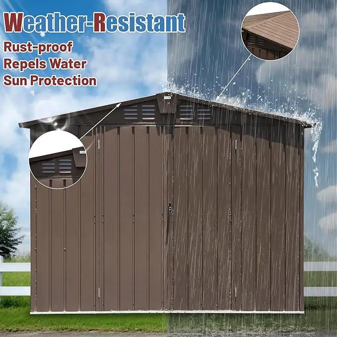 Domi Backyard Storage Shed 8.2’ x 6.2’ with Galvanized Steel Frame,Outdoor Garden Shed Metal Utility Tool Storage Room with Latches and Lockable Door for Balcony Lawn Poolside (Dark Brown) by GreenHaven Gardens
