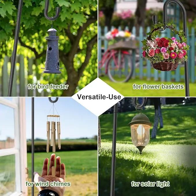 Hummingbird Feeder Pole for Outdoors - Heavy Duty Bird Feeder Stand with Adjustable Stake,62"Rustproof Shepards Poles with Hangers Holder for Birdfeeder,Wind Chimes,Lanterns,Wreaths,Black by GreenHaven Gardens