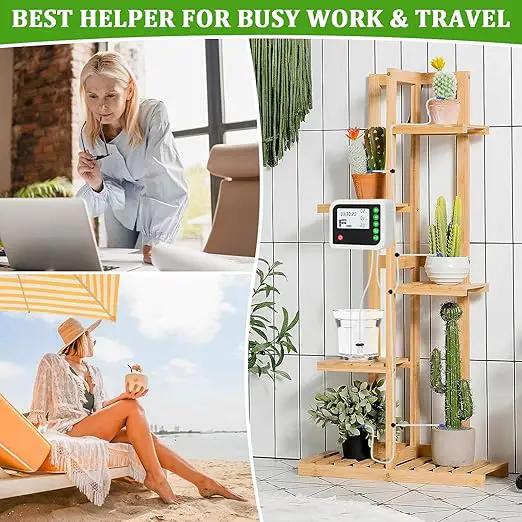 Automatic Plant Water Indoor, 15 Potted Plants Self Watering System, Automatic Drip Irrigation Kit Plant Watering Devices Programmable Water Timer, LED Display and Power Supply by GreenHaven Gardens