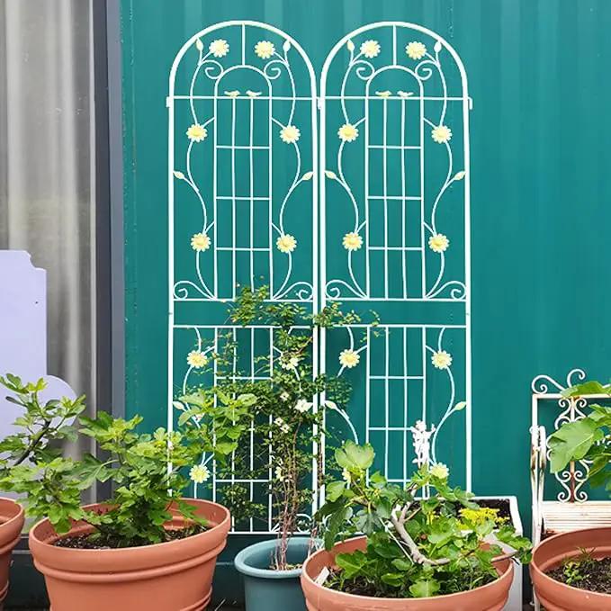 2 Pack Metal Garden Trellis 86.7" H Garden Fence Rustproof Trellis Cream White for Climbing Plants Support Roses Flower Cucumber Outdoor Lawn, Cream White by GreenHaven Gardens