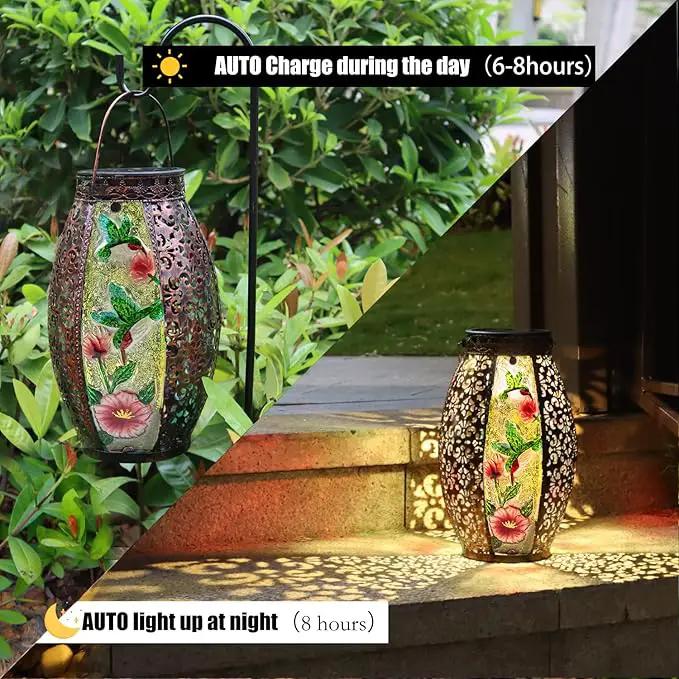 Outdoor Solar Lantern-Waterproof Hummingbird Hanging Metal Decorative Lights for Patio Table Garden Pathway Yard with Super Bright Warm White LED, Large Solar Panels, Auto On/Off by GreenHaven Gardens