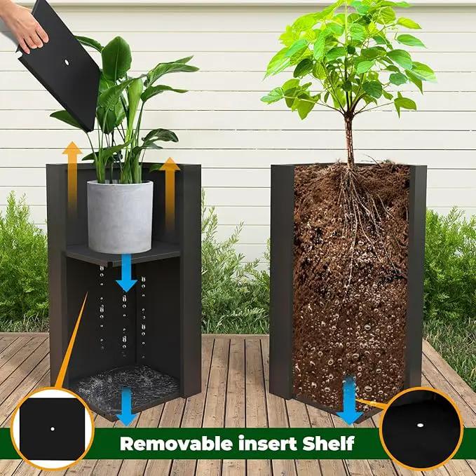 Galvanized Steel Metallic Heavy Planter for Outdoor Plants Metal Planters Box 14"x14"x30" Spliced Flower Planter with Partitions for Outside,Indoor,Garden (Black, 14 * 14 * 30) by GreenHaven Gardens