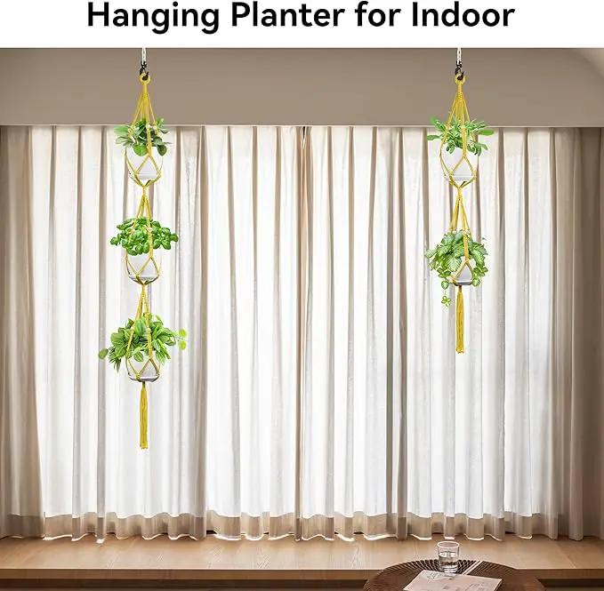 USLAI Macrame Plant Hanger Indoor Outdoor, Up to 4-15 inch Pot, Heavy 20lb Planters, Extra Long Strong Hanging Planter Basket Holder, Boho Home Decor, 49+72 Inch, Yellow (POTS NOT Included) by GreenHaven Gardens