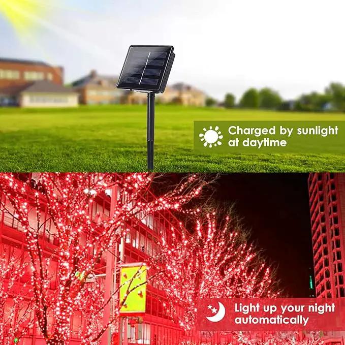 Solar String Lights Outdoor, 2-Pack Total 80FT 200 LED Solar Christmas Twinkle Lights Outside Waterproof Copper Wire 8 Modes Solar Fairy Lights for Garden Tree Party Birthday Christmas Decor (Red) by GreenHaven Gardens