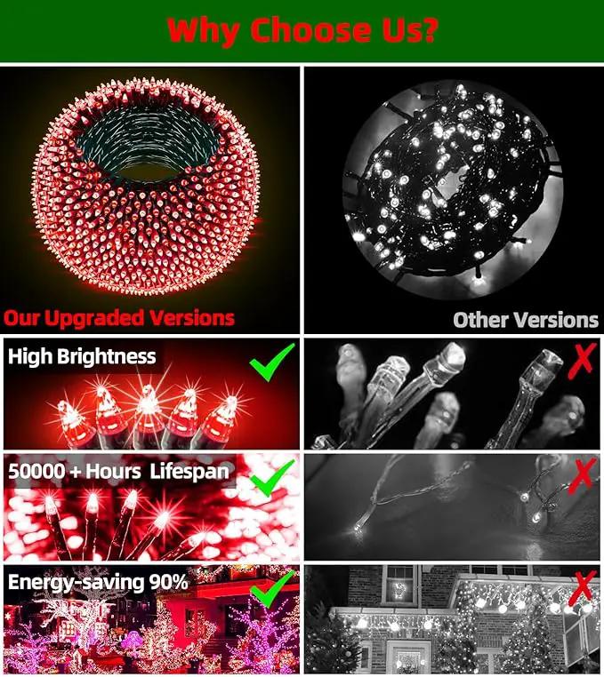 750 LED Outdoor Christmas Lights Decorations, 246ft Green Wire LED Christmas String Lights with Timer Memory, Twinkle Lighs for Indoor Outdoor Xmas Party Christmas Tree Wedding Garden Patio Red by GreenHaven Gardens